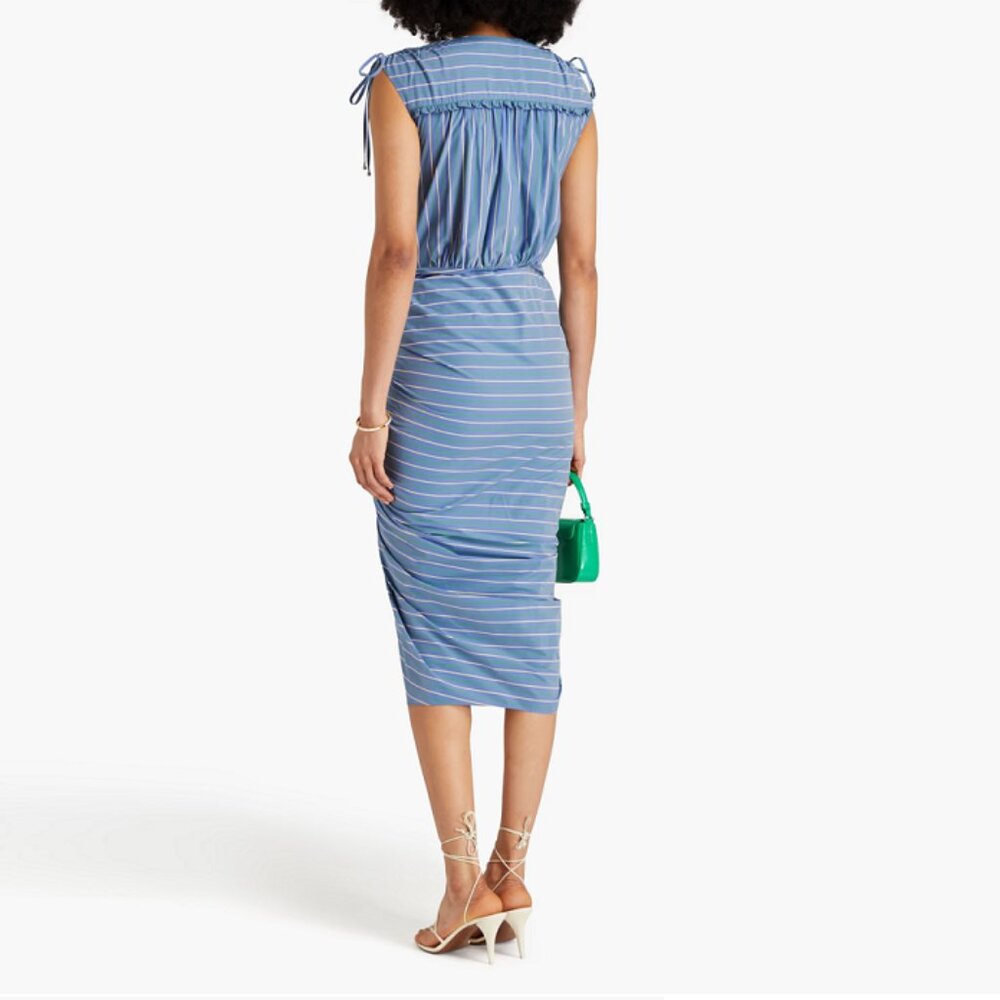 VERONICA BEARD Teagan Ruched Striped Poplin Midi Dress - Picture 3 of 16